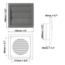 Decor 150x150mm/100G Gray 4 inch 100 mm Round Plastic Ducting and Fittings for Extractor Fan Ventilation Shutter Flaps-100mm-Gray, Gravity Shutter, nd10zp