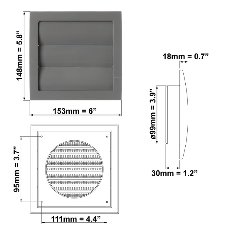 Decor 150x150mm/100G Gray 4 inch 100 mm Round Plastic Ducting