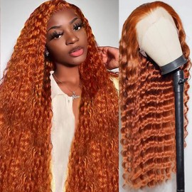 Bilisar Ginger Wig Human Hair 13x6 Deep Wave Lace Front Wigs Human Hair Curly Wigs HD Transparent Lace Frontal 350 Colored Human Hair Wig Pre Plucked 200% Density 22 Inch