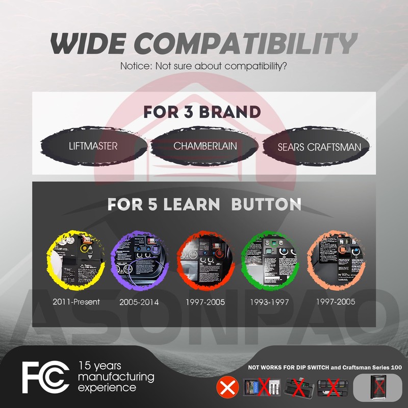 2Pack 953EV/EVC 953ESTD Universal Chamberlain Garage Door Opener Remote, 3-Year-Warranty