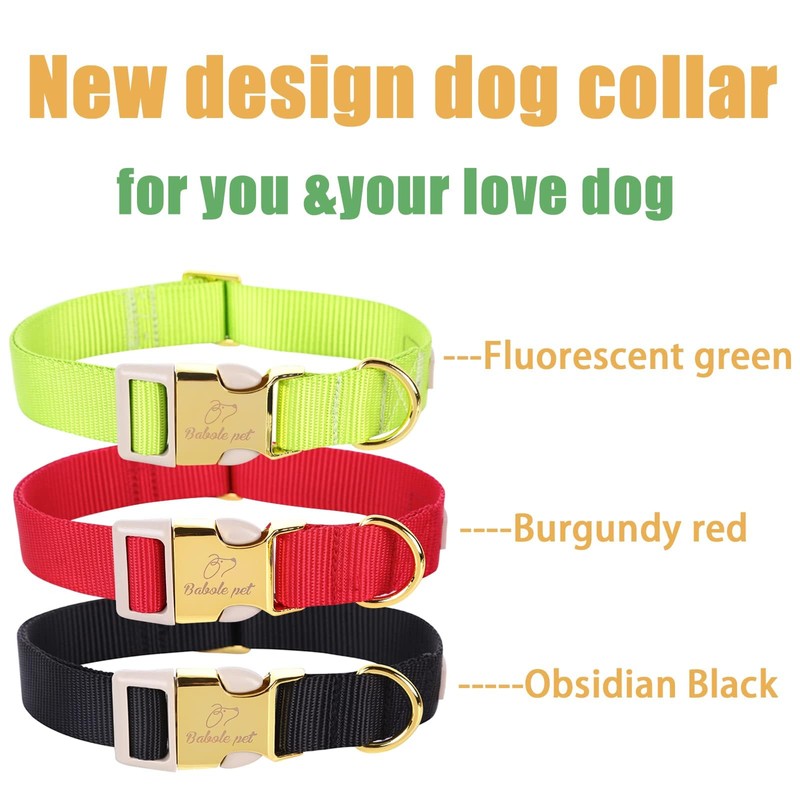 Babole Pet Nylon Dog Collar - Adjustable Black Soft Webbing