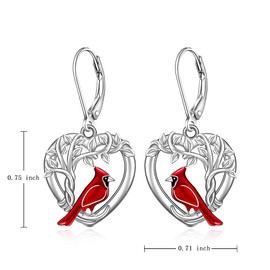 Red Cardinal Earrings for Women Tree of Life Heart Cardinal Bird Earrings Dangle Sterling Silver Cardinal Jewelry Sympathy Gifts