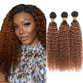 1B30 Bundles Ombre Curly Wave Human Hair Bundles Two Tone Black And Light Brown Bundles Human Hair 3 Bundles 20 22 24 Inch Color 30 Kinky Curly Bundles