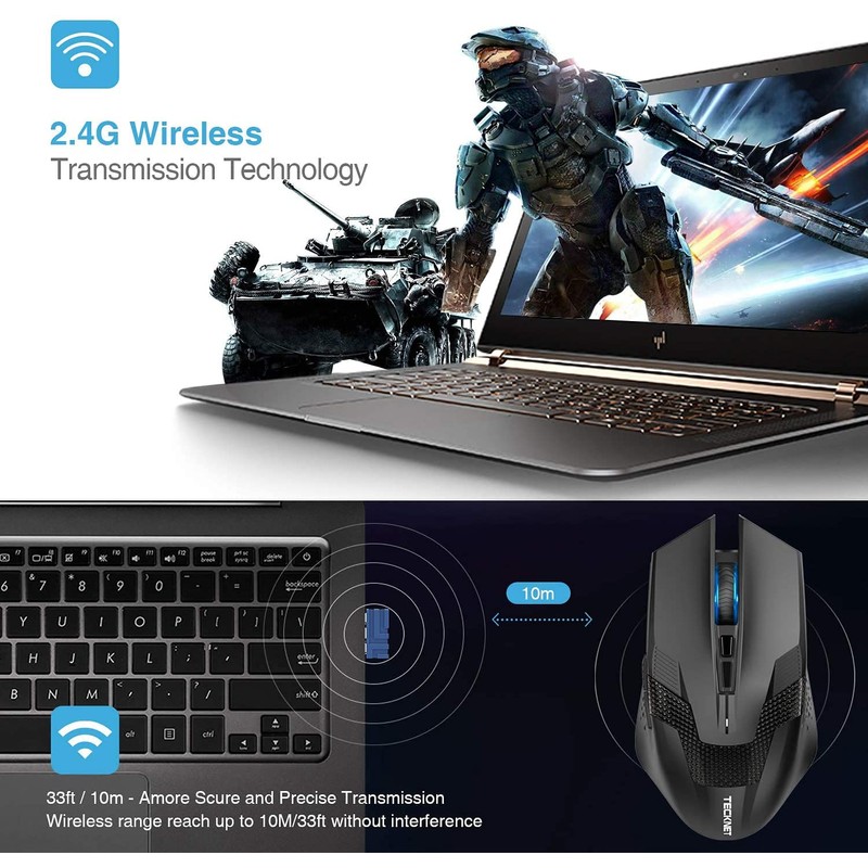 TECKNET Wireless Gaming Mouse 2.4G Optical USB Computer Mice, 8