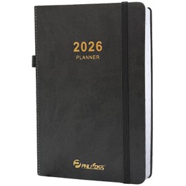 2026 Daily Planner/Calendar, One Page Per Day, Daily Monthly Agenda Planner with Time Slots, Jan - Dec 2026, 5.7" x 8.25" Appointment Book, Pen Holder, Leather Cover (2026-Dark Grey Blue)