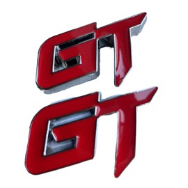 YUGEYE 2X Chrome Metal GT Logo Car Emblem Premium 3D Badge Auto Racing Sport Sticker Grand Tourer Decal(Silver Red)