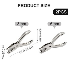 2 x Single Hole Punch, Hand Punch, Single Paper Punch, Round Hole Punch, Hole Diameter 3 mm and 6 mm, Hand Motif Punch, Hole Punch, for DIY Paper, Photos, Greeting Cards, Cards