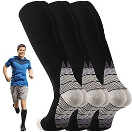 3 Pares Medias de Compresión Hombre y Mujer, Calcetines de Compresión Unisex de 20 a 30 Mmhg Alivia Dolor de Pies y Pantorrillas, Aptos para Deportes, Ejercicio y Carreras(Gris Grande)