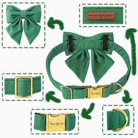 Unique style paws Cotton Dog Collar with Bowtie, Durable and Comfortable Collar in 12 Solid Colors, Bow Tie Adjustable Collar for Small Dogs Puppies and Cats with Golden Metal Buckle