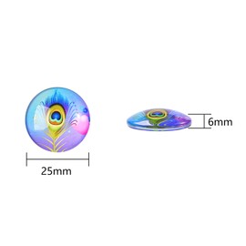 BEEFLYING Pack of 70 Peacock Feathers Flatback Glass Cabochons Mosaic Printed Glass Cabochons Colourful Glass Dome Cabochons for Jewellery Making