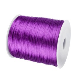 FQTANJU 2mm Nylon Satin Cord, 100 Yards Nylon Cord Satin String for Bracelet Jewelry Making Silky Rattail Macrame Trim Cord Necklace Bulk Beading Thread Kumihimo Chinese Knot Craft (Purple)