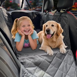 BEERTE Dog Car Seat Cover for Back Seat Hard Bottom 600D Heavy Duty Back Seat Extender Waterproof Scratchproof Nonslip Dog Hammock with Mesh Window and Storage Pocket for Car, SUV, Small Truck - Black