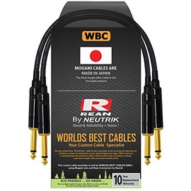 2 Units - 10 Inch -Pedal, Effects, Patch, Guitar Instrument Cable Custom Made by WORLDS BEST CABLES – Made Using Mogami 2319 Wire and Neutrik-Rean NYS224BG Gold ¼ inch (6.35mm) TS Plugs