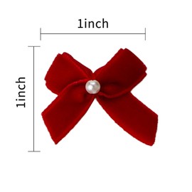 Meseey 60pcs Mini Velevt Ribbon Bows 1 Inch with Pearl Ribbon Flowers Appliques DIY Craft for Sewing, Scrapbooking, Wedding, Gift,Christmas Decoration(Burgundy)