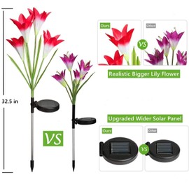 ANGMLN 4 Pack Solar Flowers Lights Garden Stake Outdoor 16 Head Lily 7 Color Changing Pathway Lamps for Garden Patio Yard Party Wedding Holiday Outdoor Decoration (Purple2&White1&Pink1)