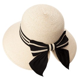 Comhats Sun Hat for Womens Floppy Summer Beach Straw Hats Accessories Wide Brim SPF 50 Foldable Beige M