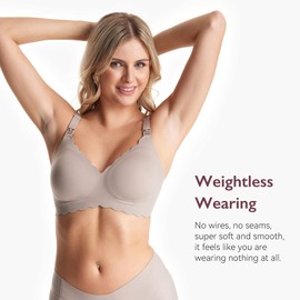 Momcozy Nursing Bras for Breastfeeding, Jelly Strip Support Comfort Maternity Bra, Seamless Soft Wirefree Pregnancy Bra Brown
