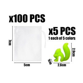 100 Tea Filter Bags, 5 Tea Hangers, Empty Loose Leaf Tea Bags, Tea Bags with Drawstring, Tea Net Bags