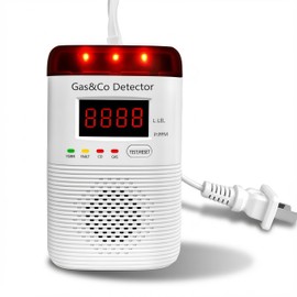 2 in 1 Gas and Carbon Monoxide Detector Plug in with Long Power Cord 85db Alarm Digital Display for Home Kitchen Basement Garage No Drill Wall Mount Installation