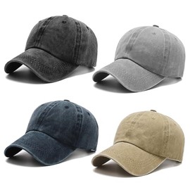 4pcs Gorras para Hombre y Mujer,100% Algodón Ajustable,Gorras Ajustables,Gorra Retro Lavadas de Correr,Cachuchas para Hombre de Deportiva,Intemperie