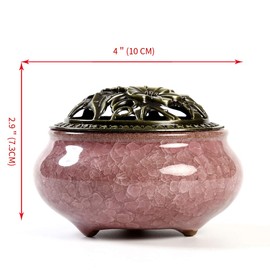 LamDawn Incense Burner with Calabash Incense Stick Holder - Porcelain Charcoal Censer for Use with Resin Granular Powder Cone or Coil Incense (Violet)