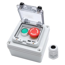 KERWINN Button Box With Red Emergency and Green Momentary Stop Switch - IP67 Outdoor Waterproof Anti-misoperation Station Box With Protective Cover