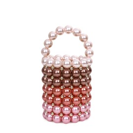 Abvokury YUSHINY Women Beaded Pearl Evening Bucket Handmade Bags with DustBag for Wedding Party, Pink, Small