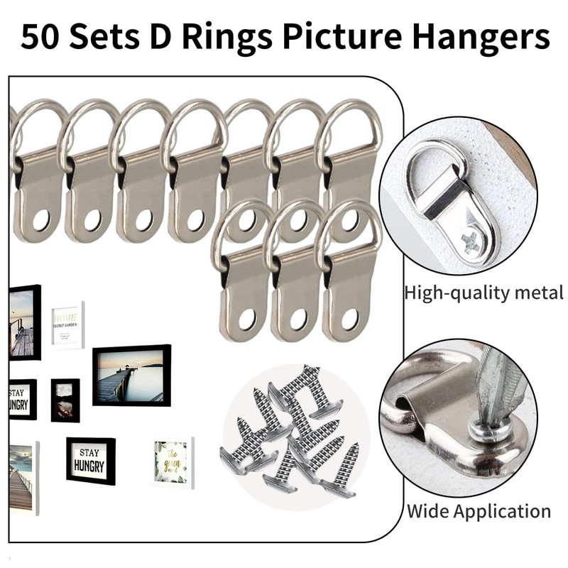 50 Sets Heavy Duty D Rings Picture Hangers - Galvanized