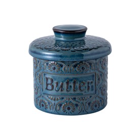 TEATALK Butter Crock,Ceramic Butter Dish with Lid, 6.7 OZ Butter Crock for Counter with Water, Blue Butter Keeper, French Butter Crock,Reactive Glaze
