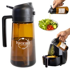 Kyonto 16oz/470ml Olive Oil Spray Bottle for Kitchen Gadgets, 2 in 1 Oil Sprayer for Cooking, with Silicon oil brush Food-grade, BPA-free, Air Fryer, Salad, Frying, BBQ - (Black)