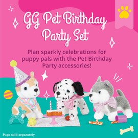 Glitter Girls Doll Accessories - Cuddly Toy Dog Birthday Accessory Set with Party Hat, Decoration and More - Accessories for 36 cm Dolls, Dollhouse Doll Furniture Toy for Children from 3 Years