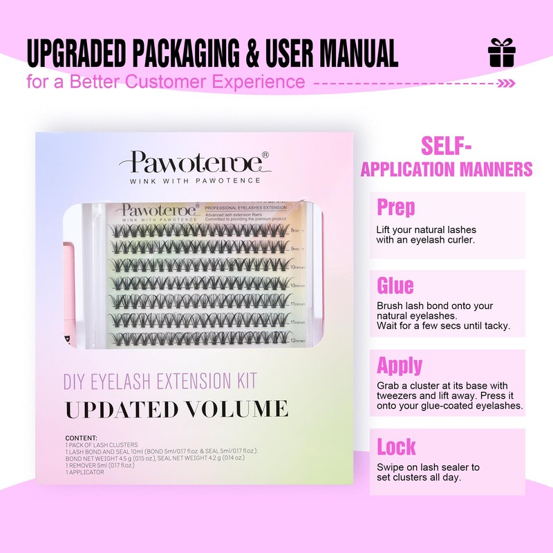 Pawotence Lash Extension Kit DIY 280pcs Individual Lash Clusters Kit