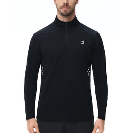 Rodbox UPF 50+ Running Shirts for Men - Long Sleeve Quick Dry 1/4 Zip Pullover for Fishing Outdoor Hiking Athletic Workout Black