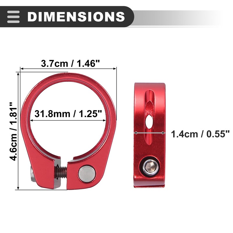 Motoforti Universal Bicycle Seat Post Clamp, 31.8mm, Metal, Red, 1
