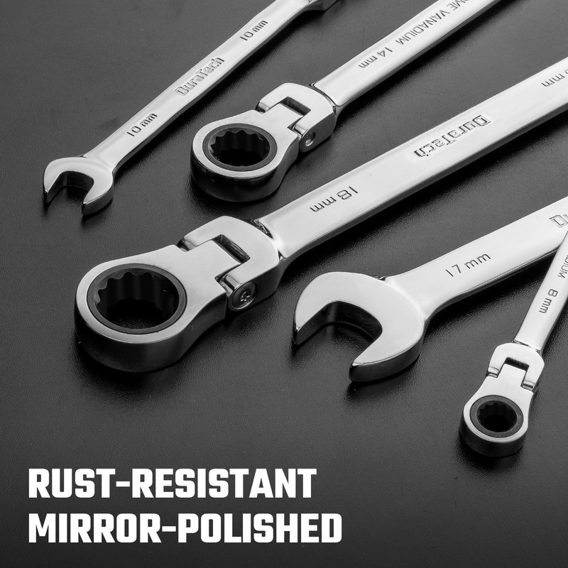 DURATECH 8mm Flex-Head Ratcheting Combination Wrench, Metric, 72-Tooth, CR-V Steel