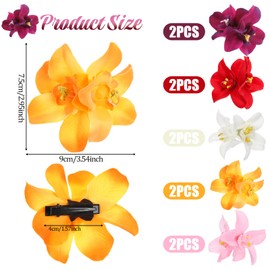 JIYIN 10PCS 5 Colors Artificial Flower Hair Clips, Bohemian Flower Hairpin Hawaiian Artificial Orchid Hairpins for Seaside Holiday, Bridal Hair Accessories for Women Girls(3.5Inch Twin Flowers)
