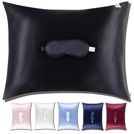 Bold & Brave Set of 100% Pure Mulberry Silk Pillow Cover and Sleep Mask – Luxurious Comfort for Hair & Skin, Regular Size with Hidden Zipper - Black