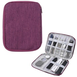 Classicseali Watch Band Case,Waterproof Storage Watch Band Organizer, Portable Travel Charger Organizer, for Chargers, Ropes, Power Library, Headphones, SD Card, Women's Travel Essentials, Purple