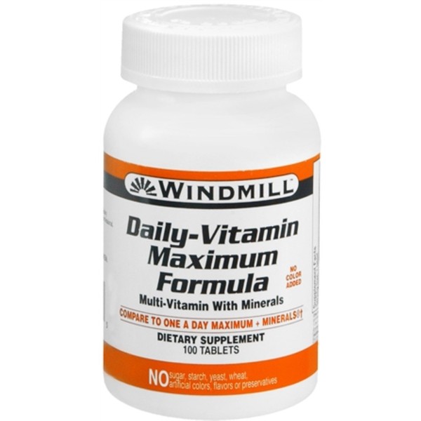 Windmill Health Products Daily Vitamin Maximum Formula, Nutritional Support, Multivitamins and Minerals, 100 Servings, 100 Count