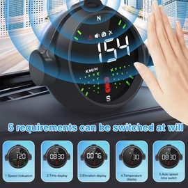OBEST Universal Car HUD Head Up Display, GPS Smart Speedometer with Overspeed and Fatigue Warner, Gesture Controlled Switching Speed Meter Suitable for All Cars, Trucks, Vans