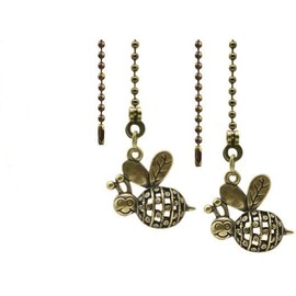 LuoQiuFa 2Pcs Bee Ceiling Fan Pull Chain,12 Inches Decorative Fan String Pulls Charm Extension,3mm Diameter Beaded Ball Fan Pull Chains Extender Ornament with Connector(Bronze)
