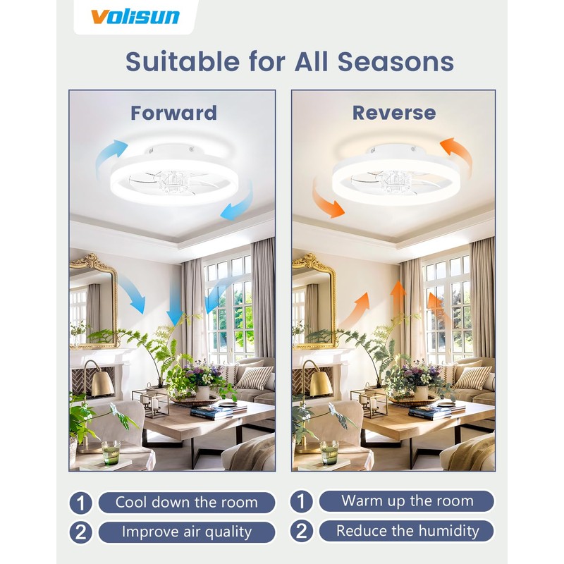 VOLISUN 13 inch Small Ceiling Fans with Lights and Remote,