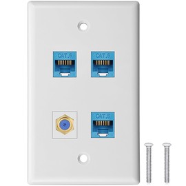 tunghey Ethernet Wall Plate 3 Port 1Port Coax,Cat 6 Wall Plate Female-Female Compatible with Cat7/6/6e/5/5e Ethernet Devices (3Cat6 1F)