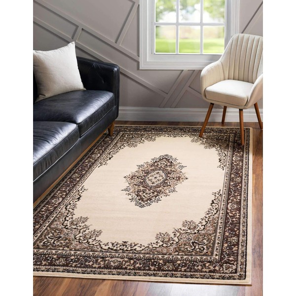 Unique Loom Reza Collection Traditional Persian Style Area Rug, 7 x 10 ft, Ivory/Brown