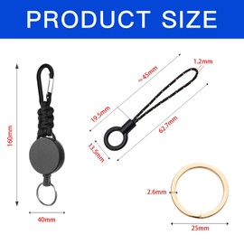 YOUZMY 1 x Retractable Key Fob, Extendable Key Fob with Carabiner, Extendable Lanyard with 60 cm Steel Wire Rope, Key Roll Extendable, black