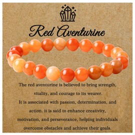 Azusa Sun Healing Crystal Bracelet 8mm Natural Stone Adjustable Purple Red Blue Black Beaded Stretch Bracelet for Women Men Anxiety Postive Energy Yoga Jewelry-Red Aventurine