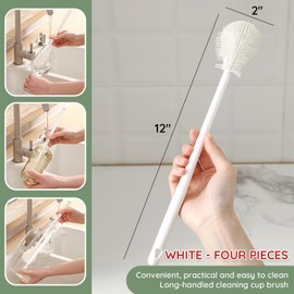 4PCS 360° Flexible Silicone Bottle Brush with Long Handle Soft Bristle Baby Bottle Brush Cleaner for Narrow Neck Water Bottles Straws Jars Deep Cleaning Brush Set 2025 New Bottle Cleaning Brush