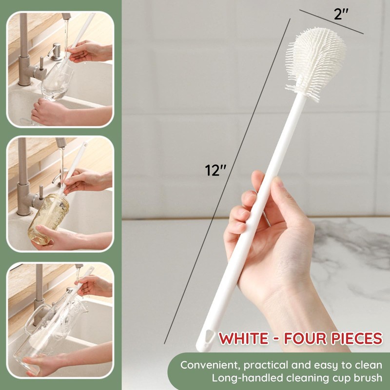4PCS 360° Flexible Silicone Bottle Brush with Long Handle Soft