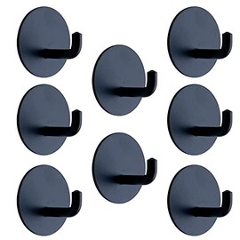 Black Adhesive Wall Hooks Towel Hooks Waterproof Oilproof 304 Stainless Steel Self Adhesive Hooks, 15lb(Max) Bathroom Kitchen Heavy Duty Sticky Hooks for Hanging Coat Clothes Keys, 8 Pack