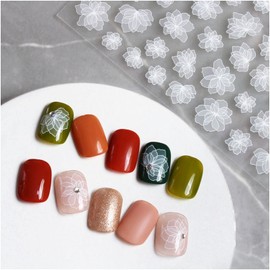 COLORBIRD Nail Seal, Lace-like Flower, Transparent, Flat Color, Nail Parts, Flower Pattern, Sheer (Set of 3) (White)